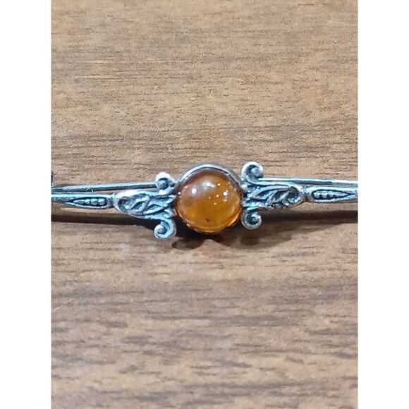 VINTAGE .800 SILVER BROOCH AMBER STONE 3.3 GRAMS - Picture 3 of 8